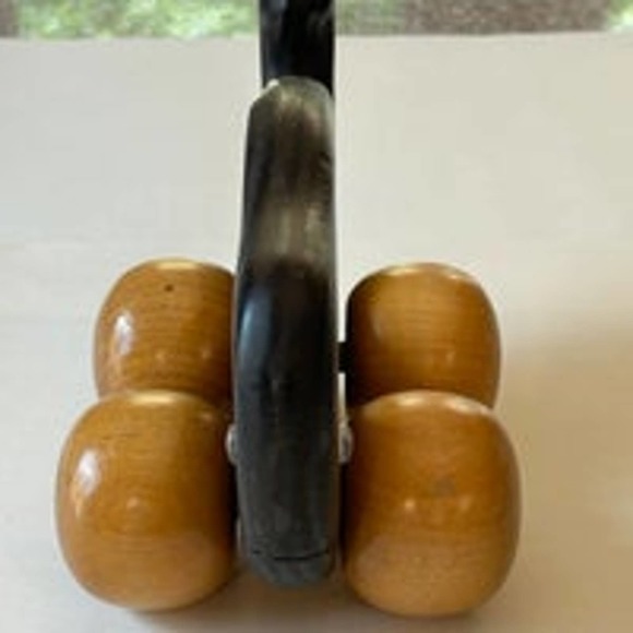 Vintage Wooden Whale Pusher Toy Rolling Wheels Googly Eyes Massager - Picture 5 of 8